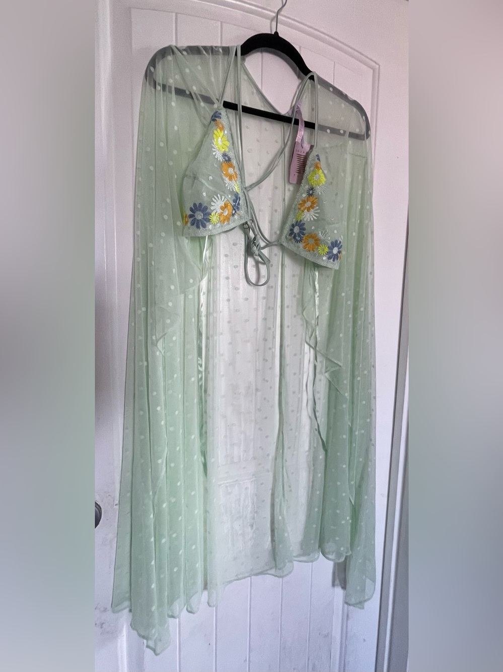Savage X Fenty Mint Green Floral Mesh Robe with Embroidered Bralette